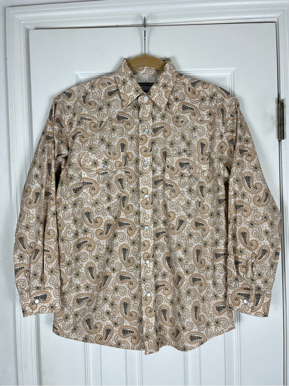 Rock & Roll Denim Floral Paisley Western Pearl Snap Shirt Women’s Sz L Cowgirl